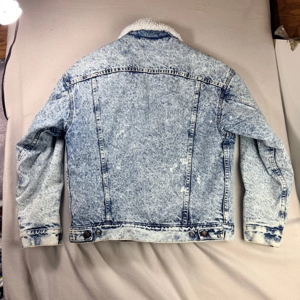 Vintage Levis 70609 Acid Wash Sherpa Lined Denim Trucker Jacket Mens Sz M USA